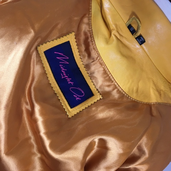 VINTAGE 80's Leather Jacket YELLOW S - Picture 7 of 8
